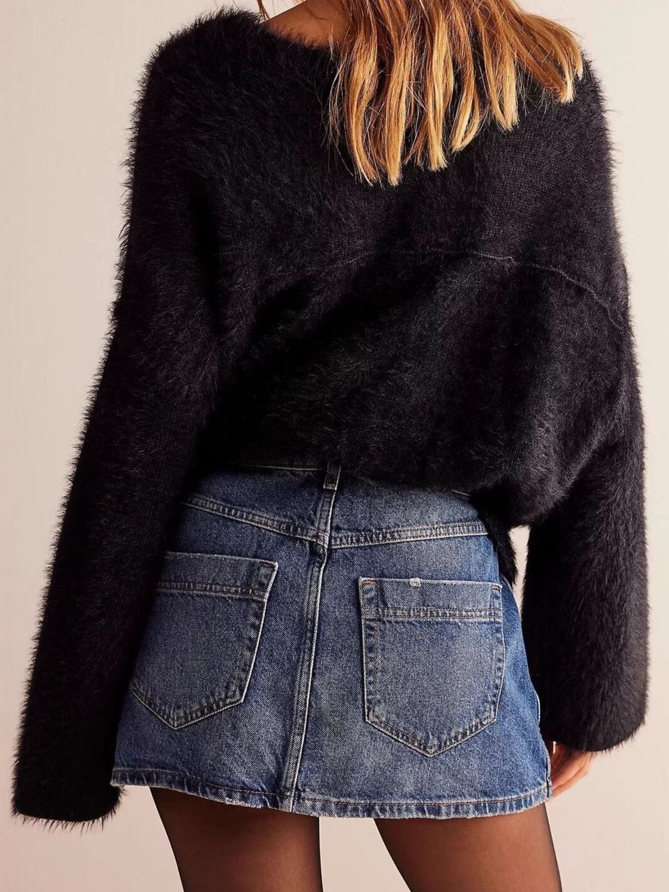 Asymmetrical Button-Front Denim Skirt