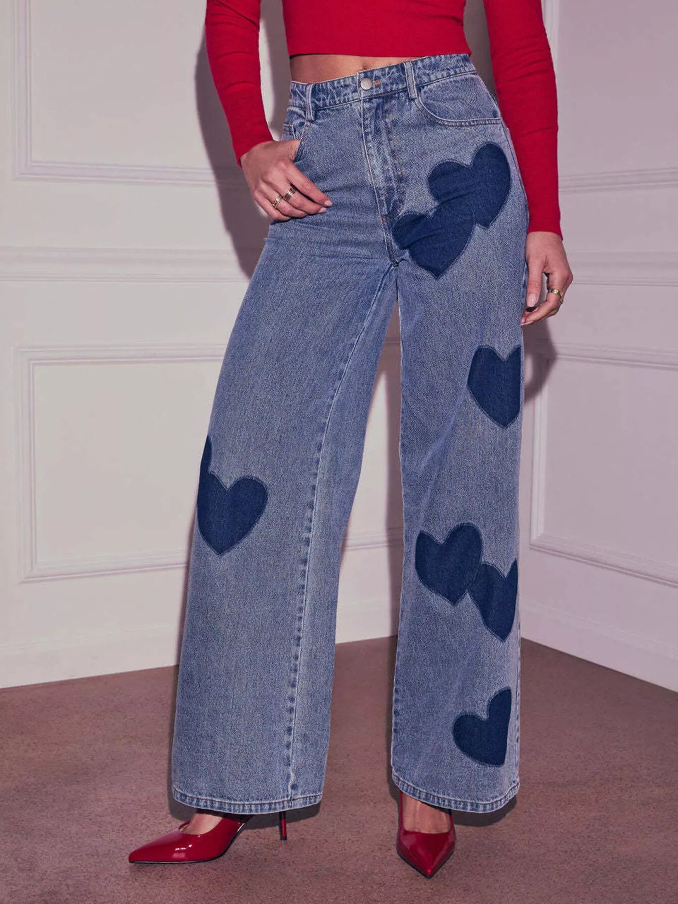 Heart High Waist Wide Leg Jeans