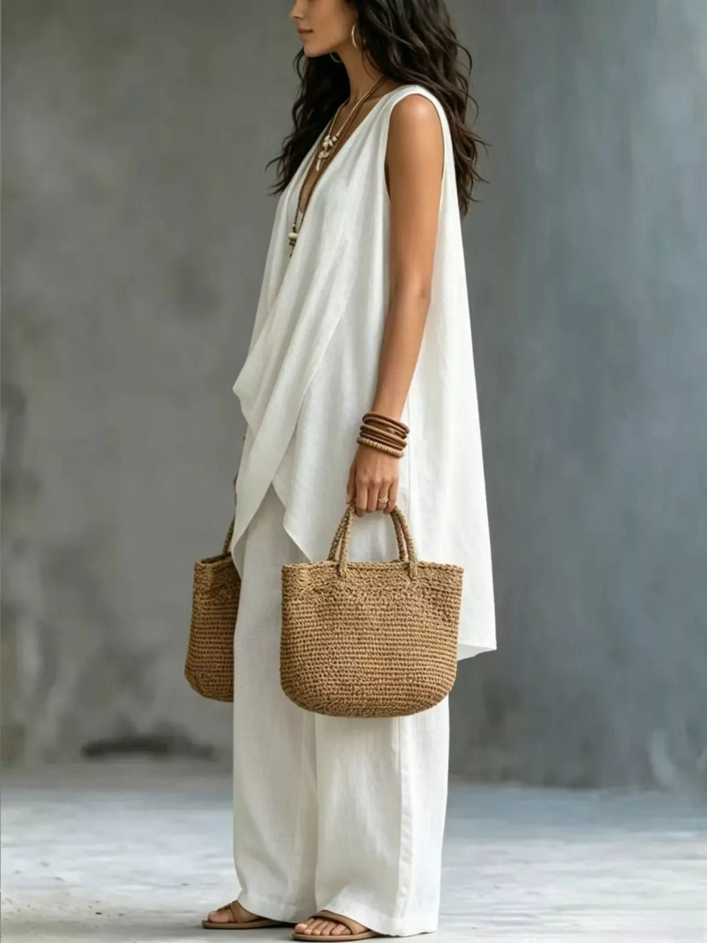 Sleeveless Asymmetrical Top and Wide-Leg Pants Set