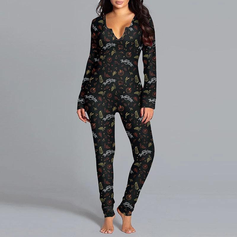 Halloween Printed Jumpsuit - Long Sleeve Home Pajamas