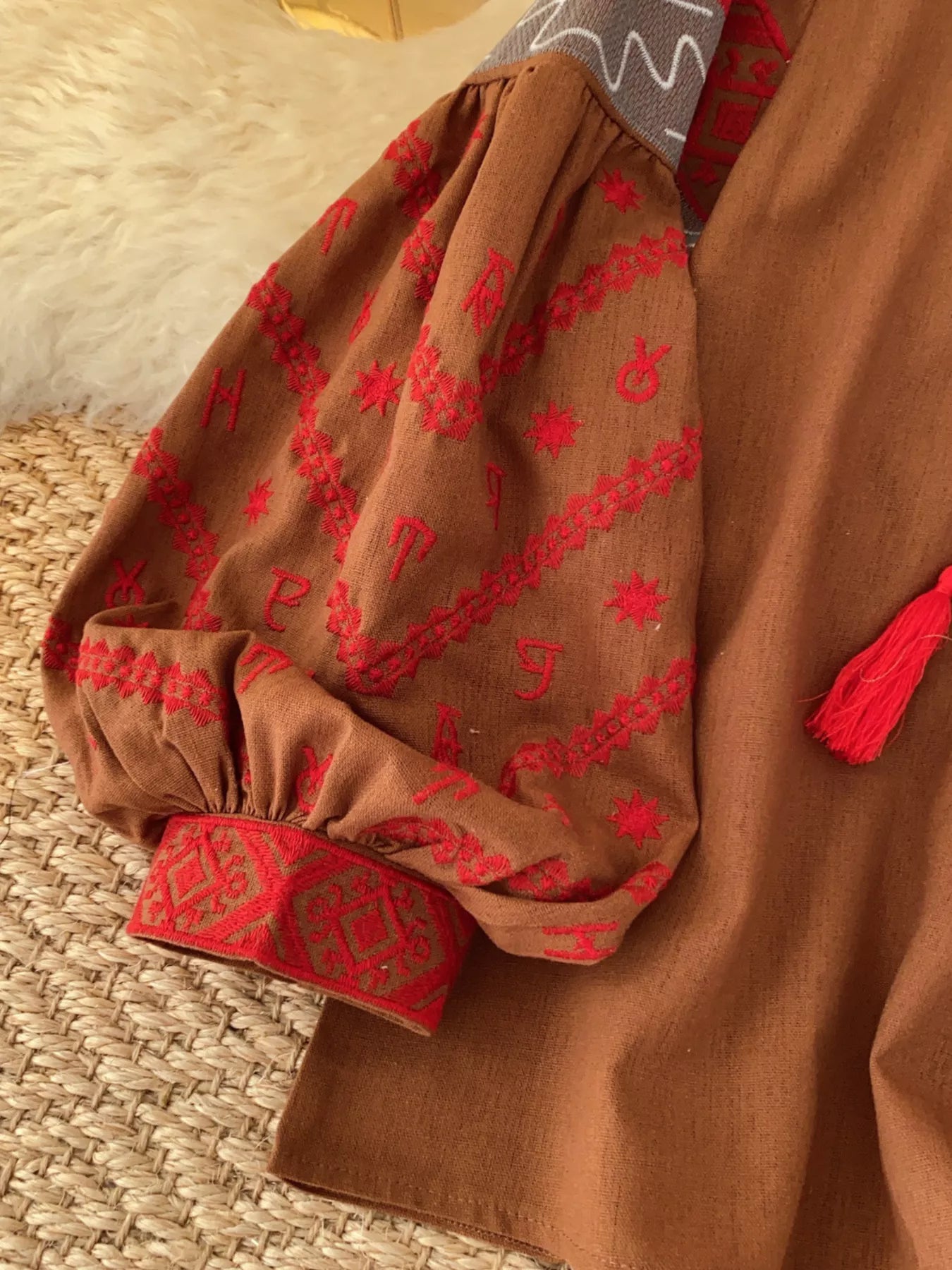 Embroidered Tie Neck Blouse