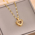 Double-Layer Love Necklace - Rhinestone Titanium Steel Pendant