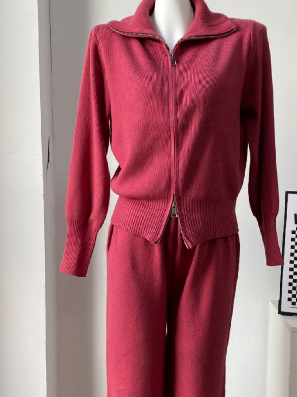 Zip Up Outerwear and Wide Leg Pants Set