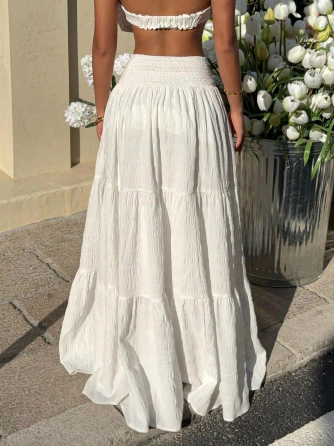 Smocked Tiered Flowy Maxi Skirt