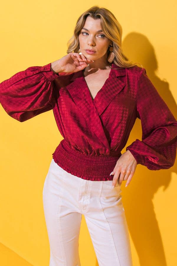 KADOU BOUTIQUE Jacquard Satin Top — lifestyle context
