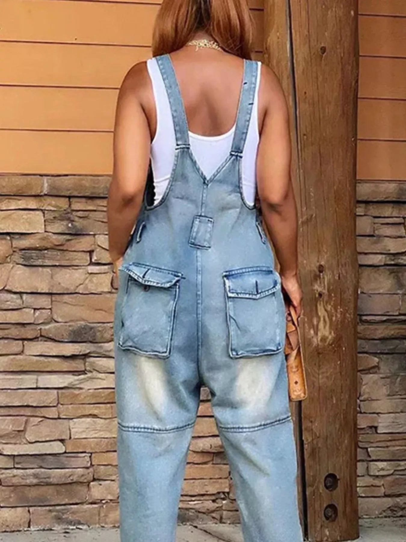 Full Size Button Front Denim Overalls with Pockets Plus Size