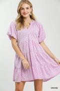 Umgee Jacquard Puff Sleeve Mini Dress