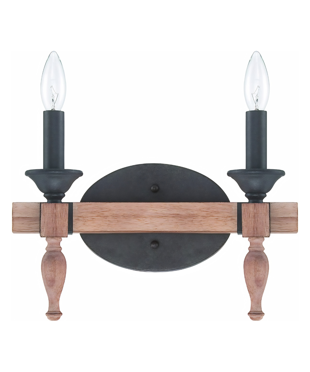 Glenwood 14"W 2-Light Aged Bronze and Distressed Oak Finish Bathroom Vanity Light Fixture – LampsUSA