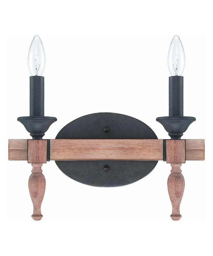 Glenwood 14"W 2-Light Aged Bronze and Distressed Oak Finish Bathroom Vanity Light Fixture