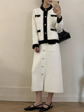 Contrast Trim Jacket and Skirts Sweater Set