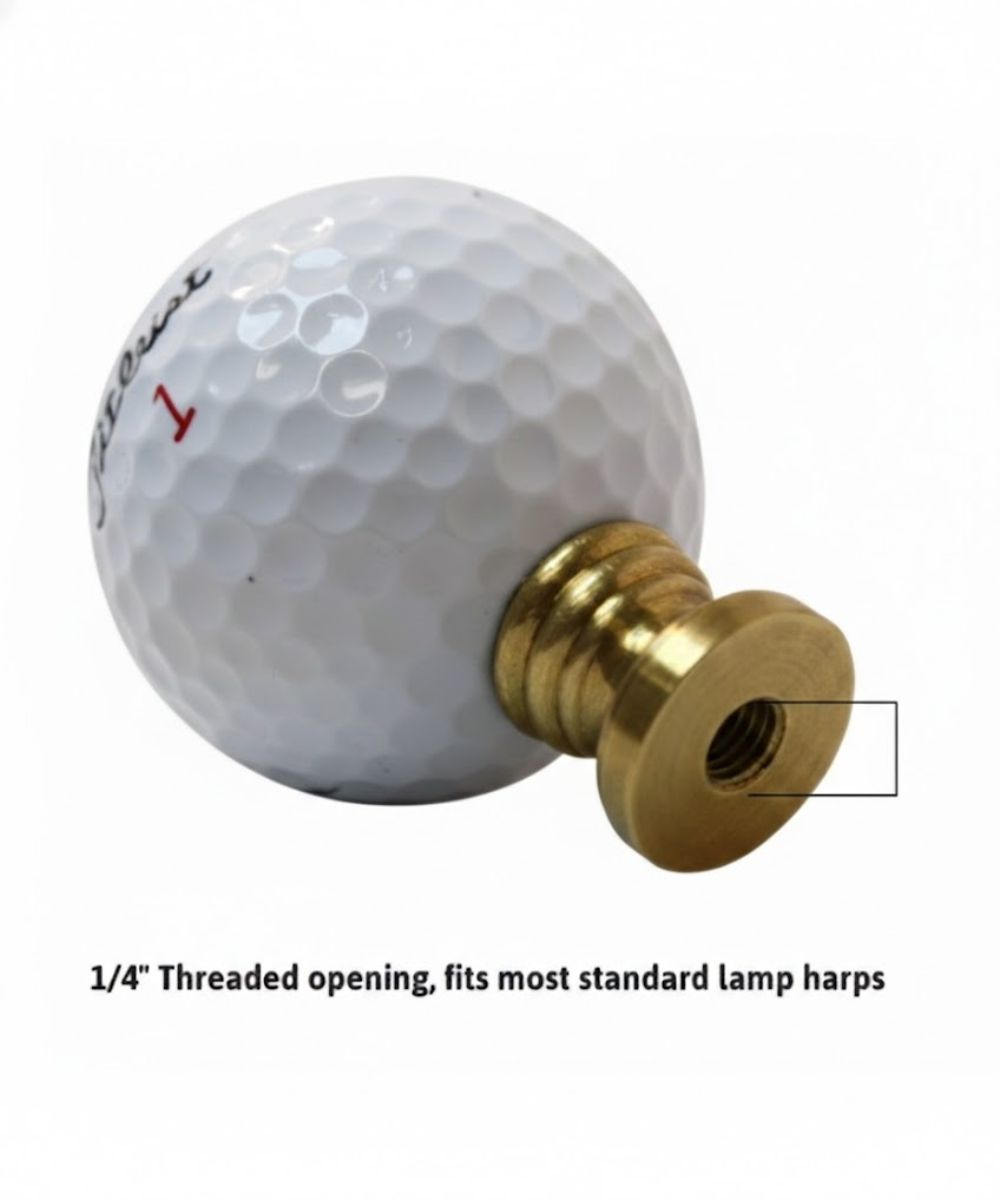 Golf Ball Lamp Finial, White, Polished Brass Base 2.25"h – LampsUSA, view 3