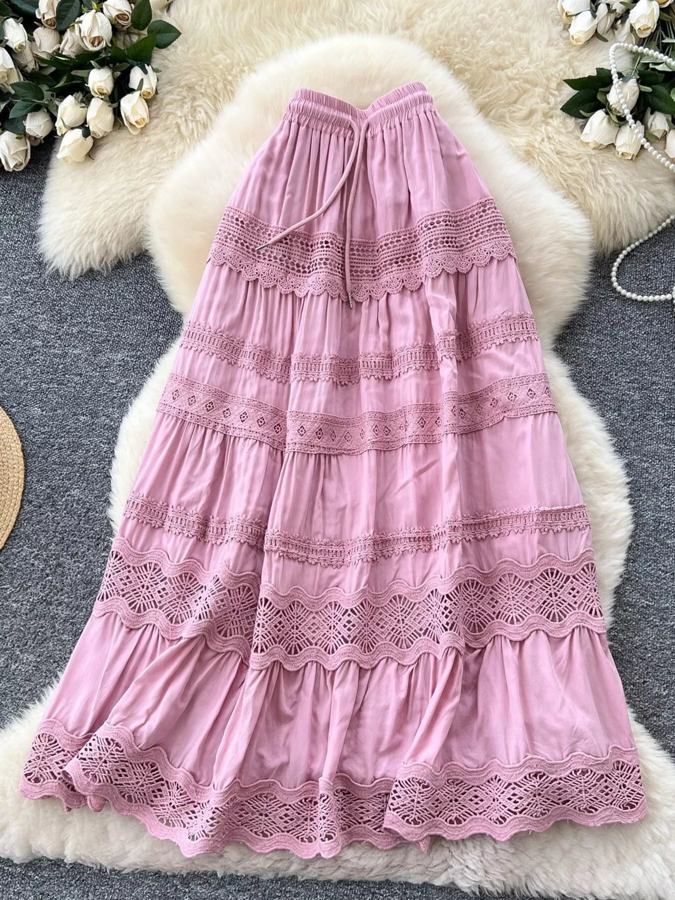 Drawstring Lace Tiered Skirt