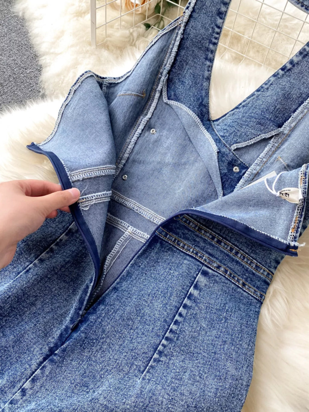 Halter Neck Wide Leg Denim Jumpsuit