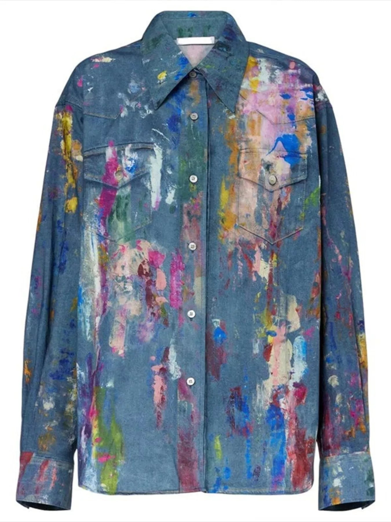 Artistic Painted Long Sleeve Denim Shirt