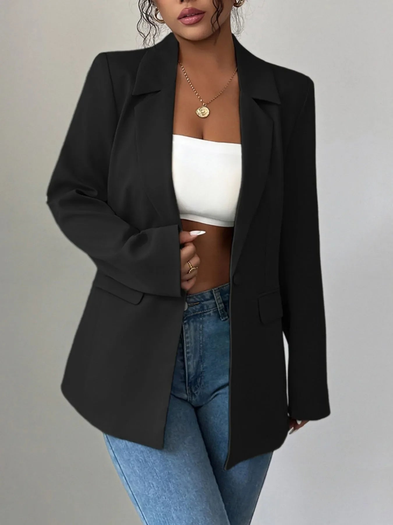 One Button Lapel Collar Blazer