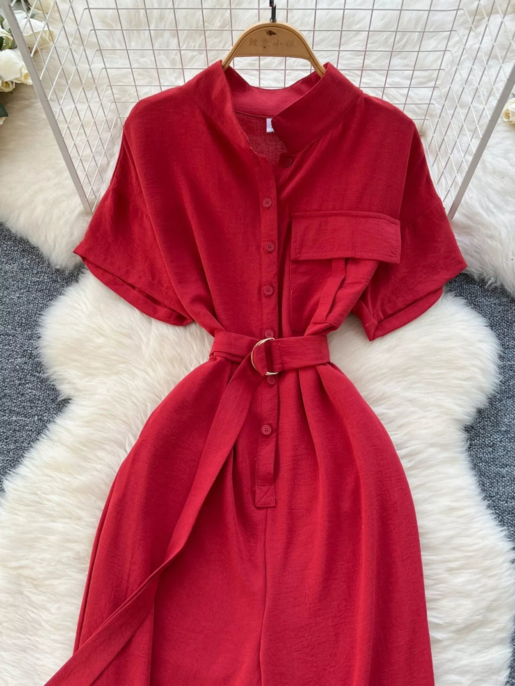 Button Front Wide Leg Jumpsuit