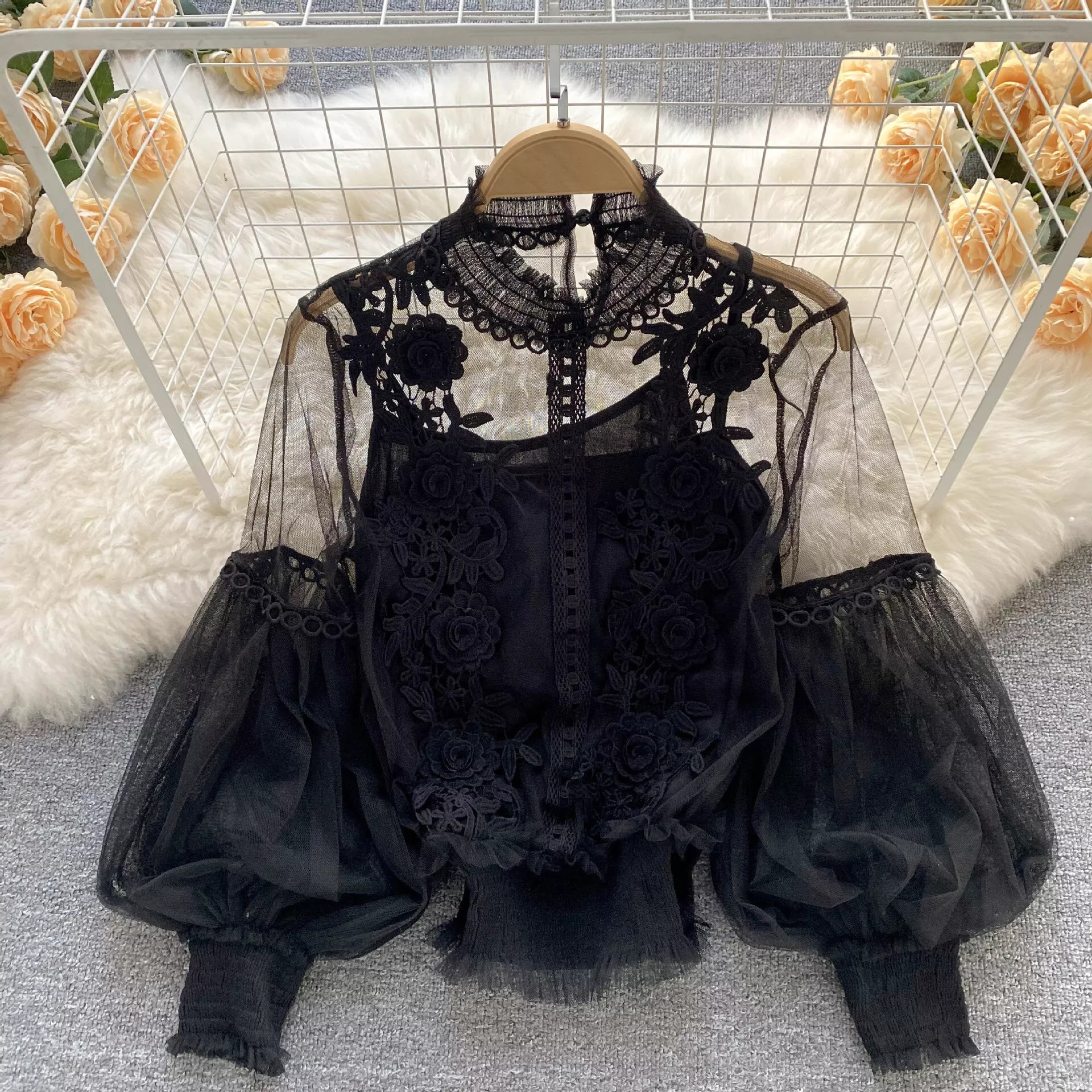 Floral Lace Blouse & Cami Set