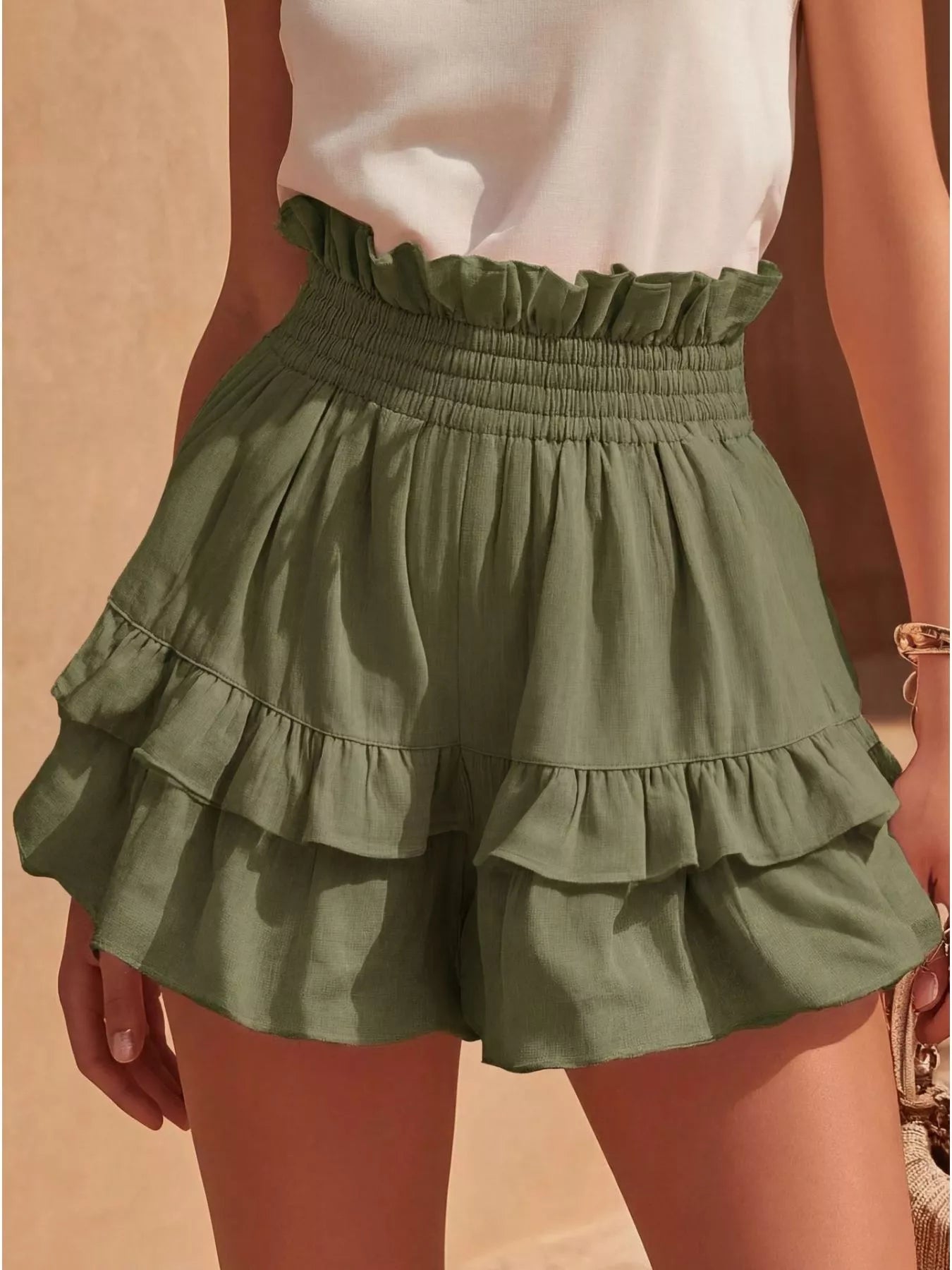 Full Size Ruffled High-Waisted Shorts Plus Size