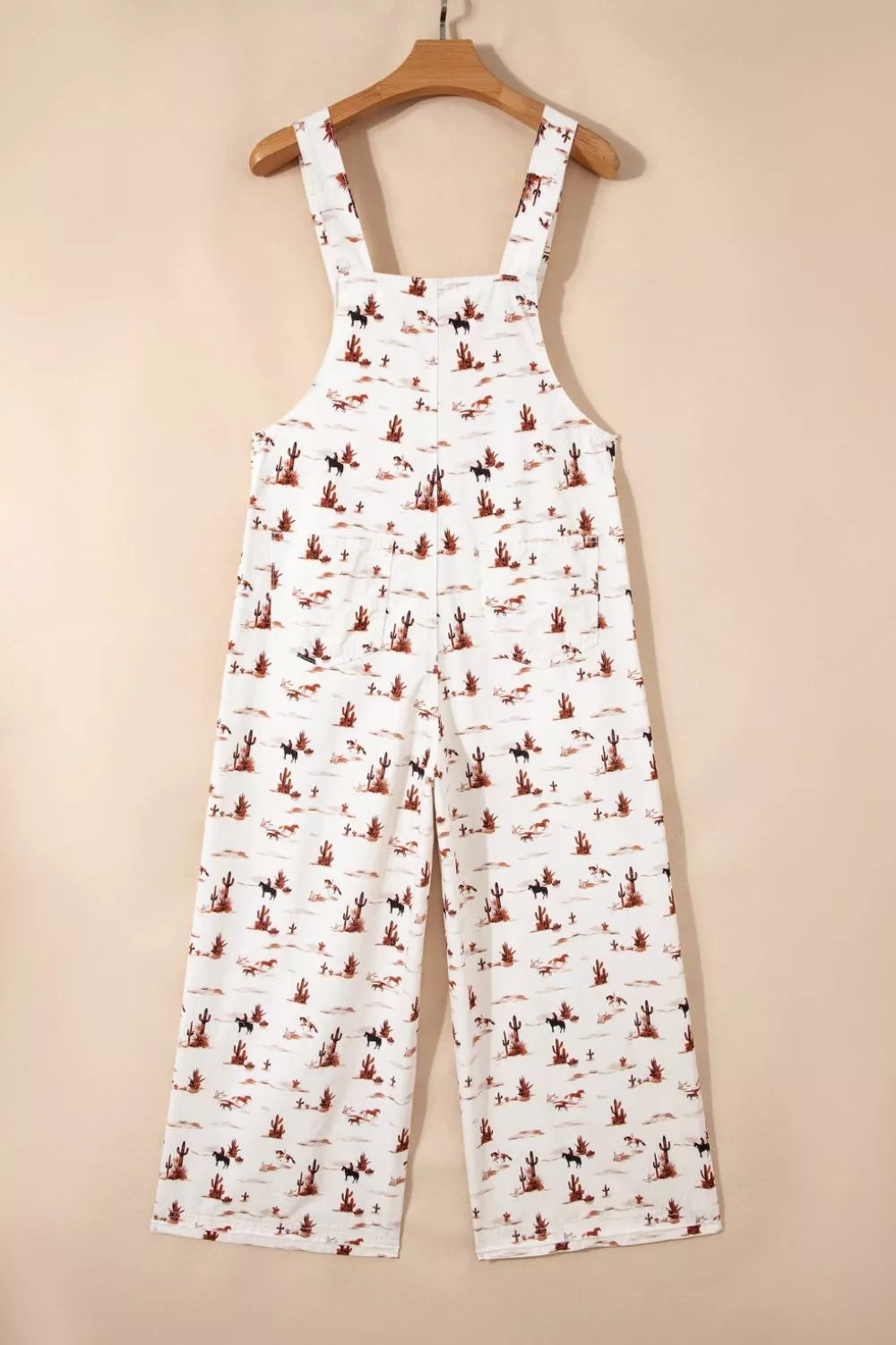 Western Printed Button Adjustable Straps Loose Jumpsuit