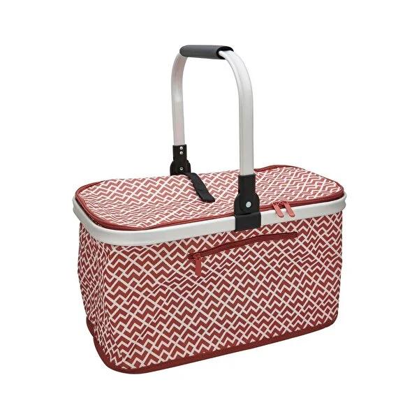 Ideenwelt Folding Shopping Basket: Large Reusable Grocery Bag - Collapsible, Portable, Zippered Pocket, Brown Tote