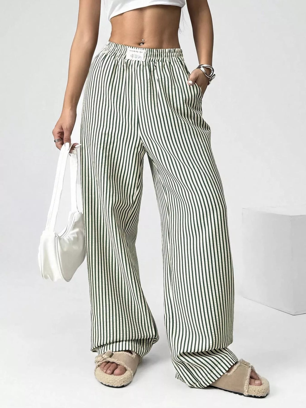 Striped High-Waisted Wide Leg Pants