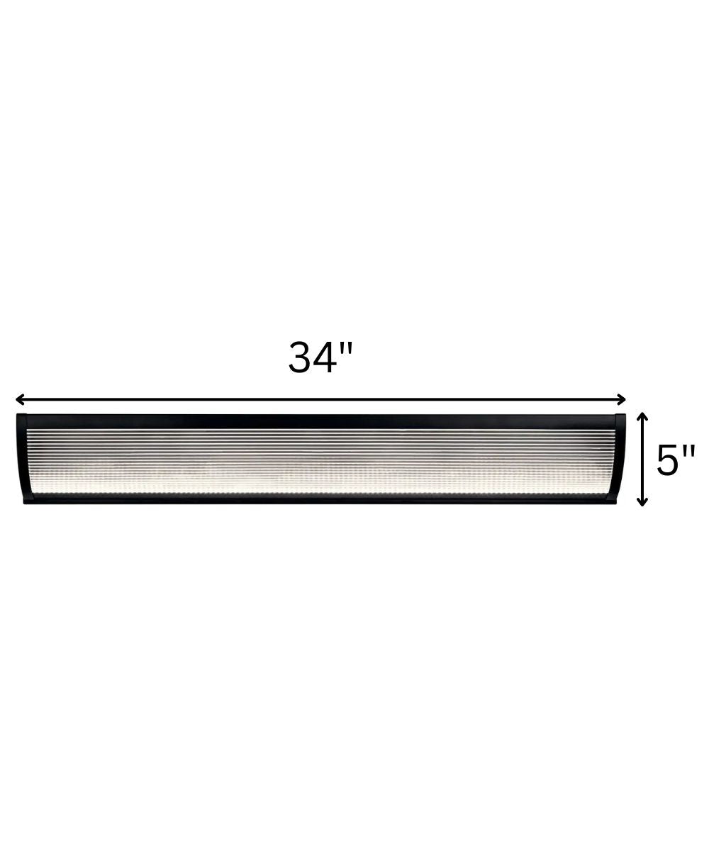 Roone 34"W 1-Light LED Vanity Bath Light Matte Black Finish, Clear Ribbed Shade by Kichler – LampsUSA, view 3