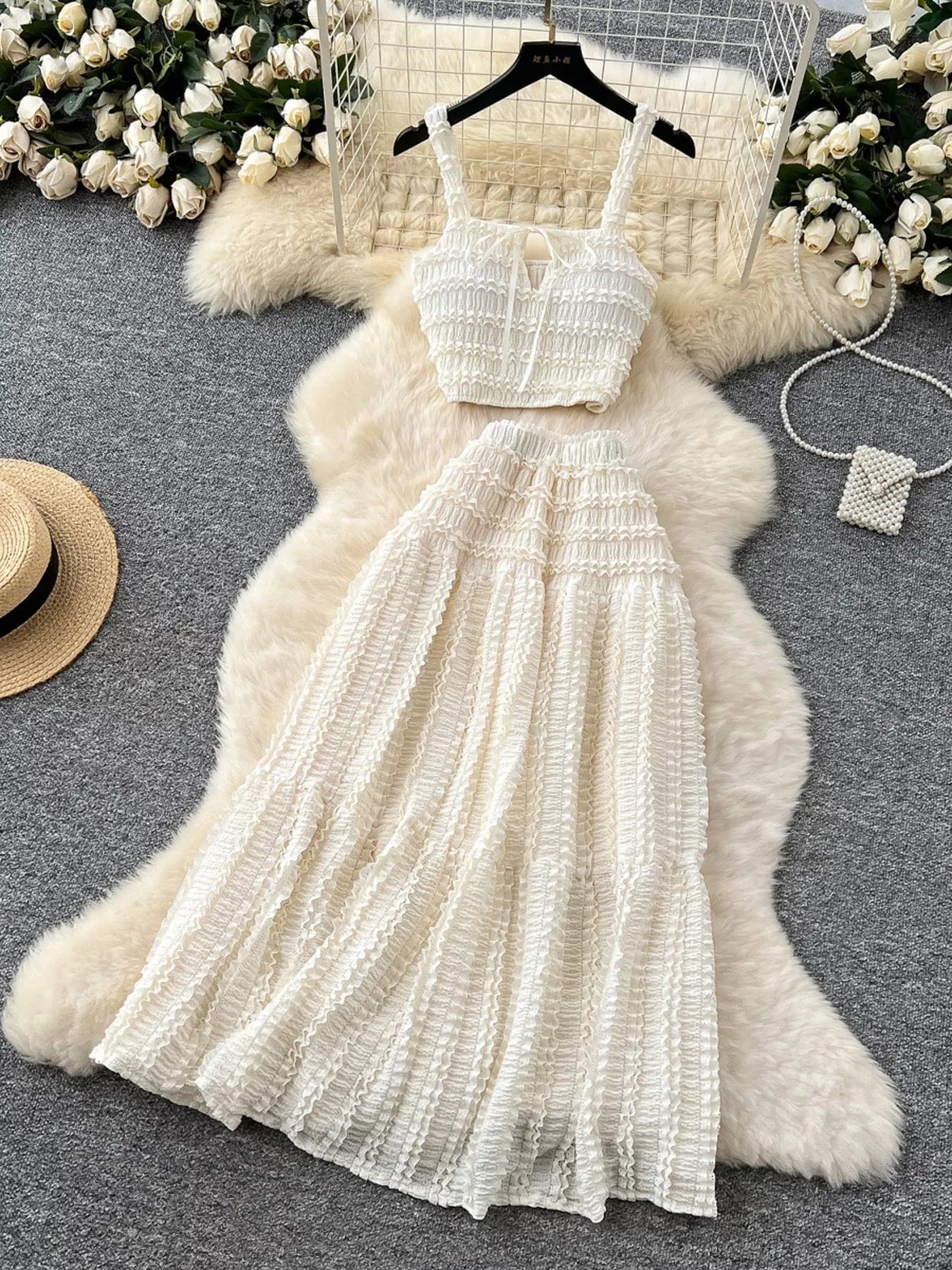Ruched Crop Top and Maxi Skirt Set