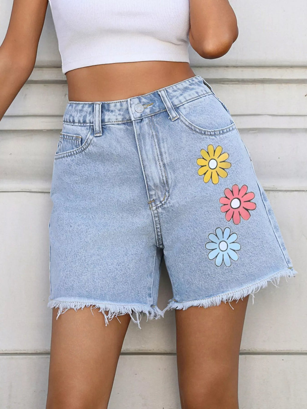 Daisy Frayed Hem Denim Shorts