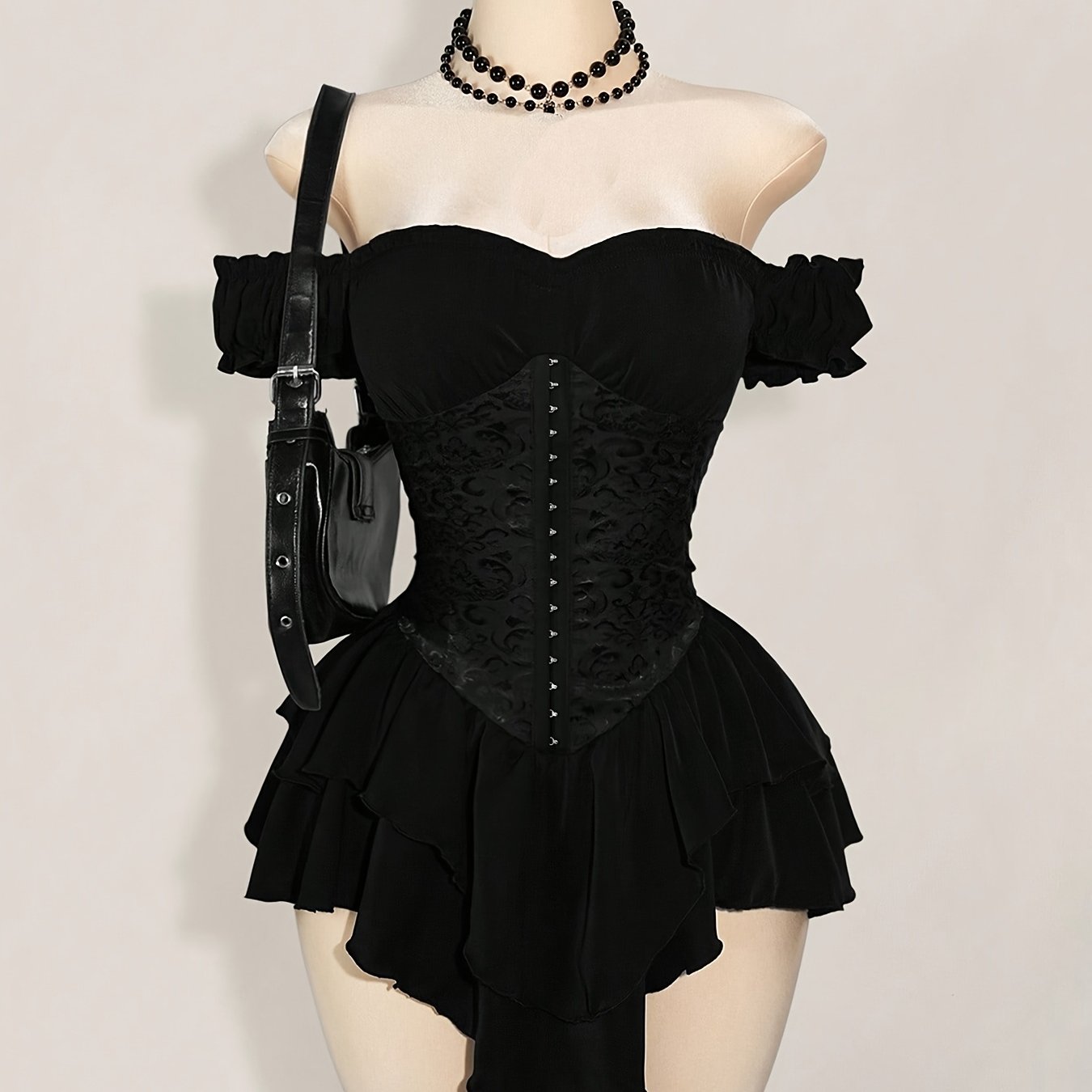 MyClosetAid One-Shoulder Dress with a Fitted Waist And Back Tie, Features Puff Sleeves And a Stylish, Elegant Cake Skirt — co
