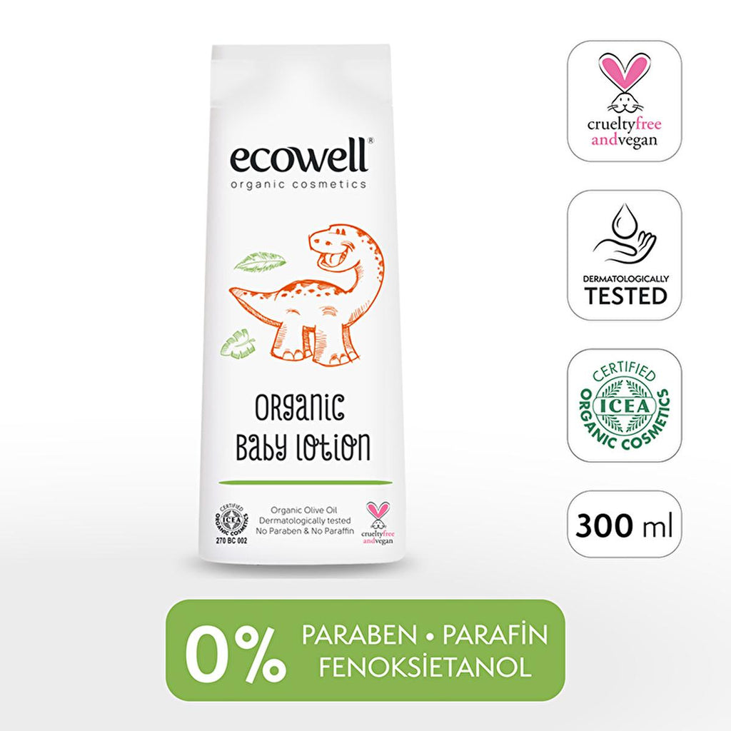 Ecowell Organic Baby Lotion - Natural Moisturizer for Sensitive Skin, Vegan & Cruelty-Free Certified, 10.14 fl oz