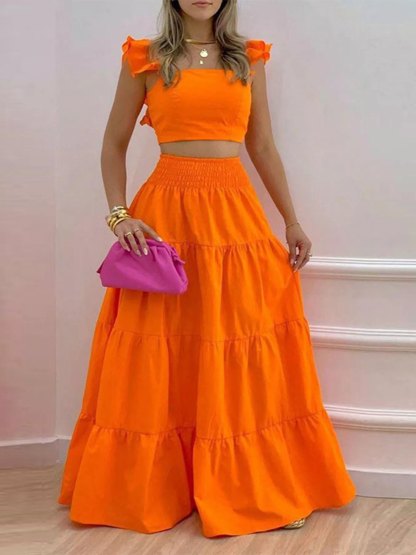 Crop Top and Tiered Maxi Skirt Set