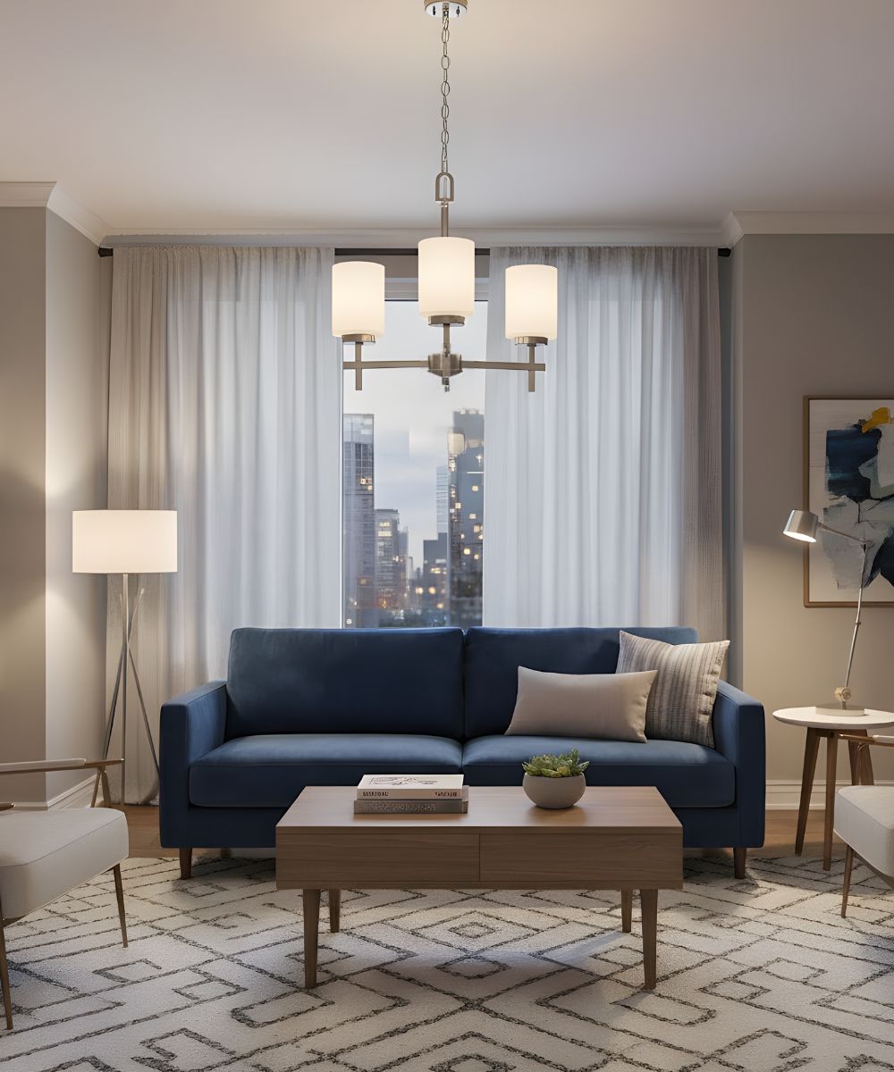 18"W 3-Light LED Chandelier Light Fixture Brushed Nickel Finish with Frosted Opal Glass Shades – LampsUSA, view 3