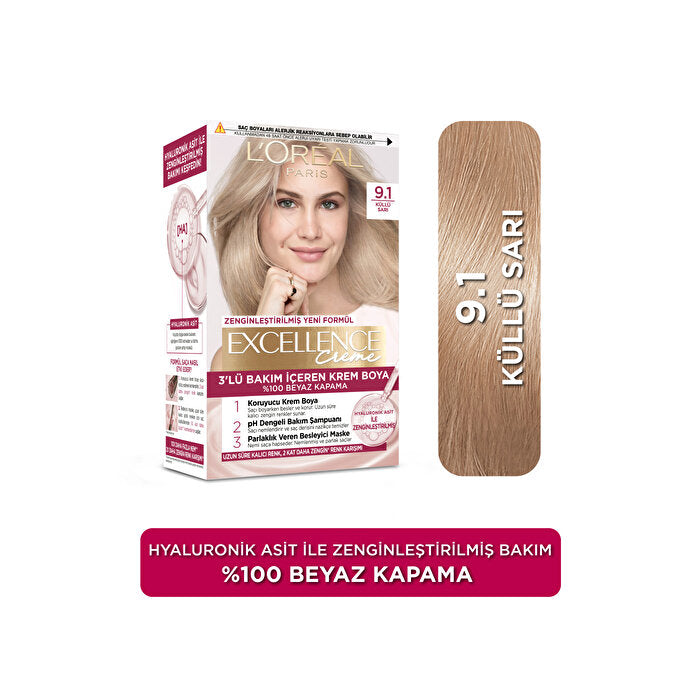L'Oreal Paris Excellence Crème Hair Color Ash Blonde 9.1 - 100% Gray Coverage | Professional Care