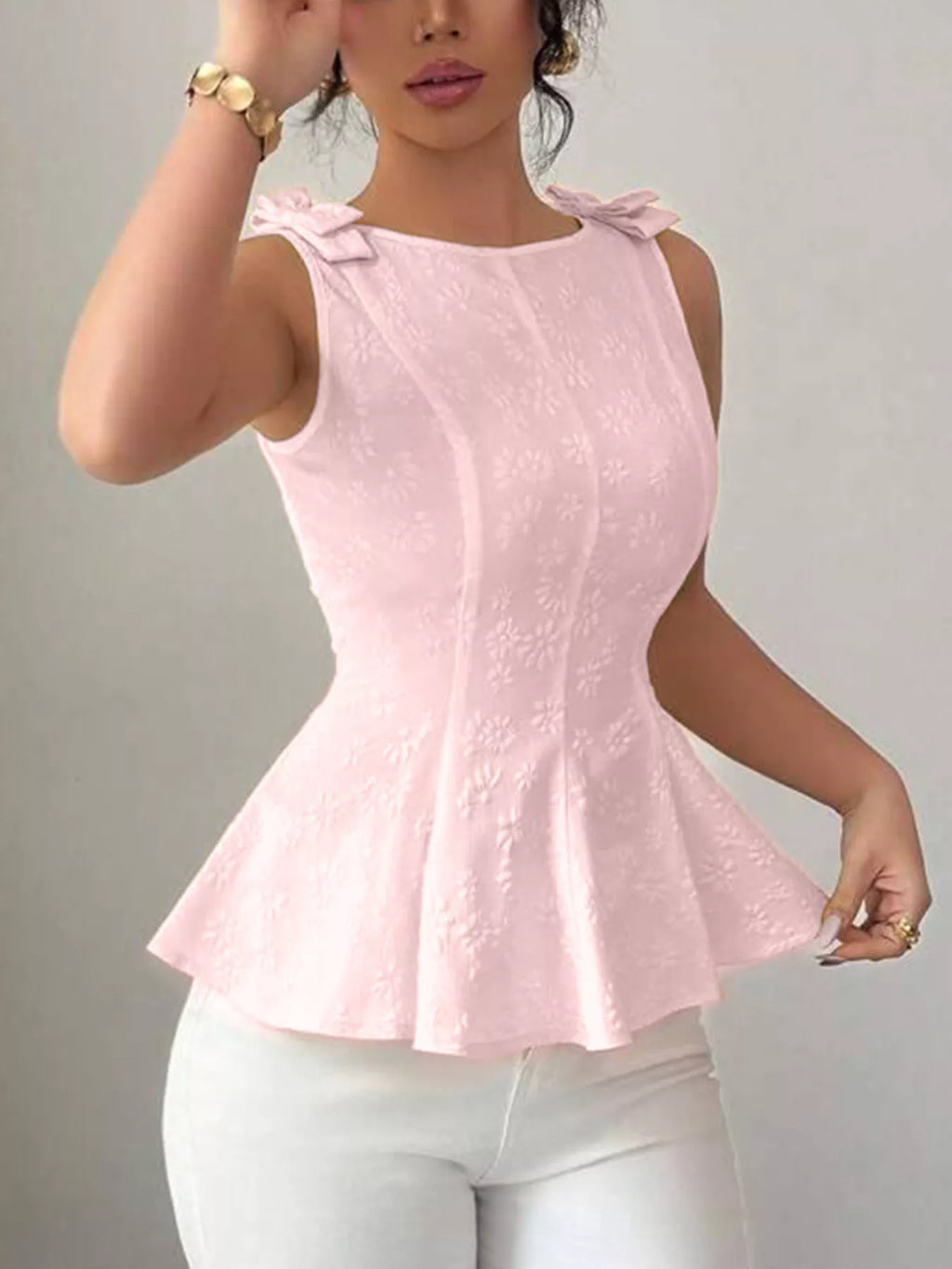 Bow Shoulder Peplum Tank
