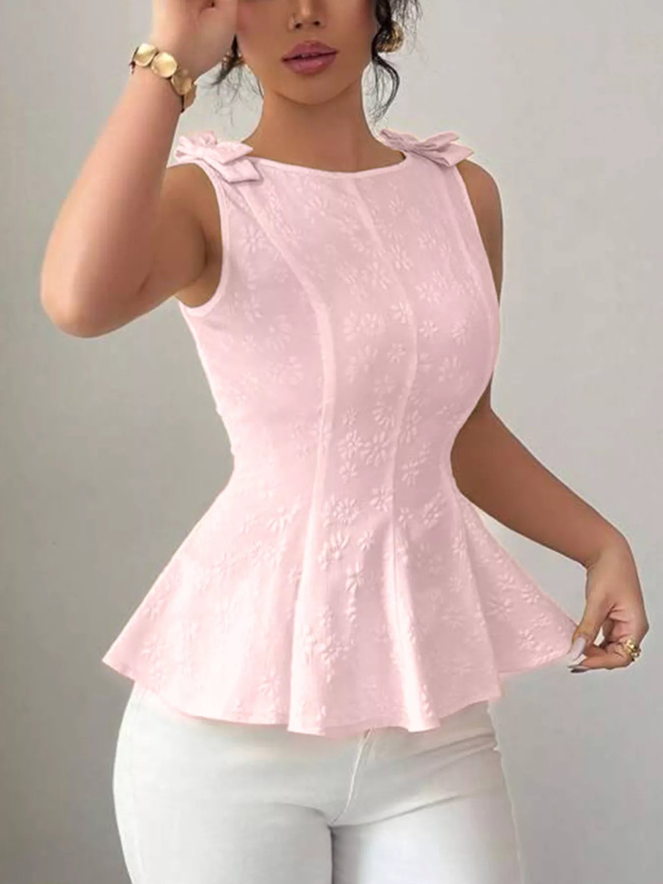 Bow Shoulder Peplum Tank