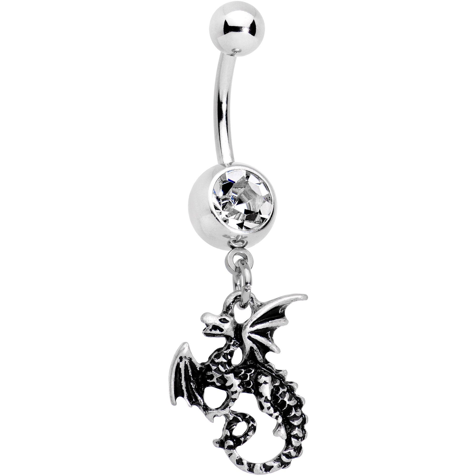 BodyCandy Clear Gem Dragon Dangle Belly Ring — main product shot