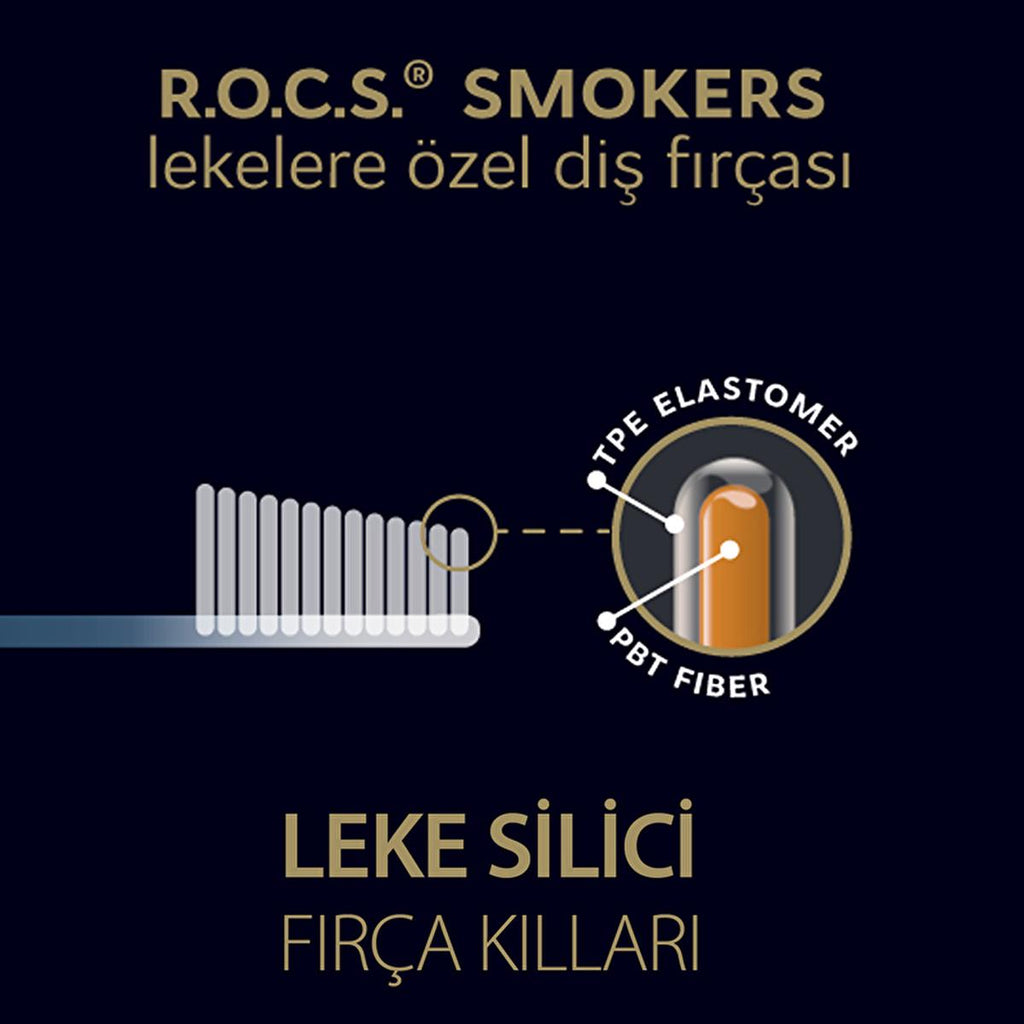 Rocs Stain Removal Toothbrush for Smokers, Coffee & Tea Drinkers - Whitening, Angled Head, Elastic Bristles