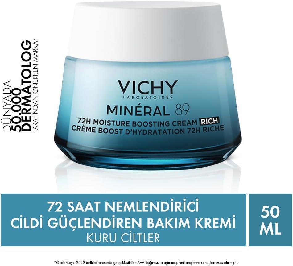 Vichy Mineral 89 Moisturizing Cream - Rich Hydrating Cream for Dry Skin, 1.69 fl oz