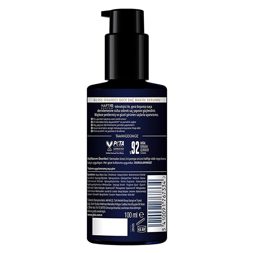 Gliss Night Elixir Repairing Night Hair Care Serum with HAPTIQ Technology - Overnight Hair Repair, Black Pearl Extract, 3.38 fl oz