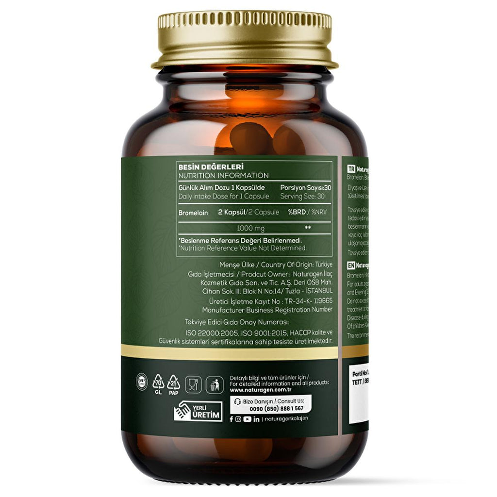 Naturagen Bromelain 1000mg - 2400 GDU, Natural Decongestant & Vegan Digestive Enzymes, Nasal Congestion & Gut Health Support, 60 Capsules