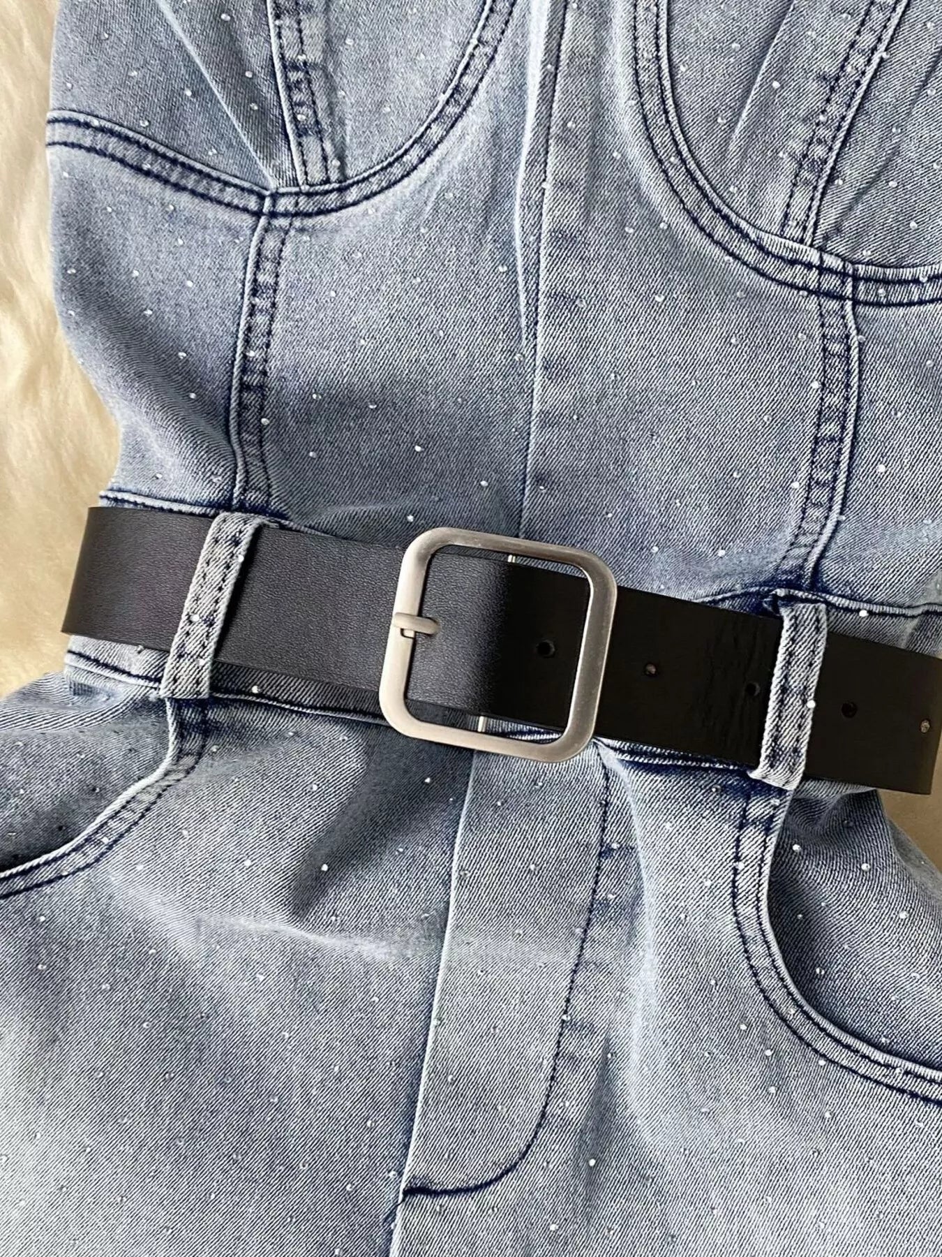 Strapless Denim Romper with Pockets