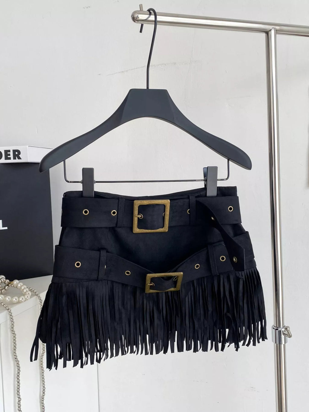 Fringe Belted Mini Skirt