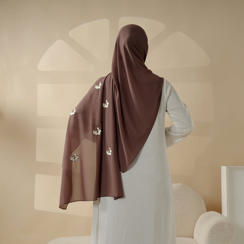 Mariam's Collection Plain Chiffon Shawl Hijab With Embroidery, Extra-Fine Embroidered Hijab (MH077) — product category context