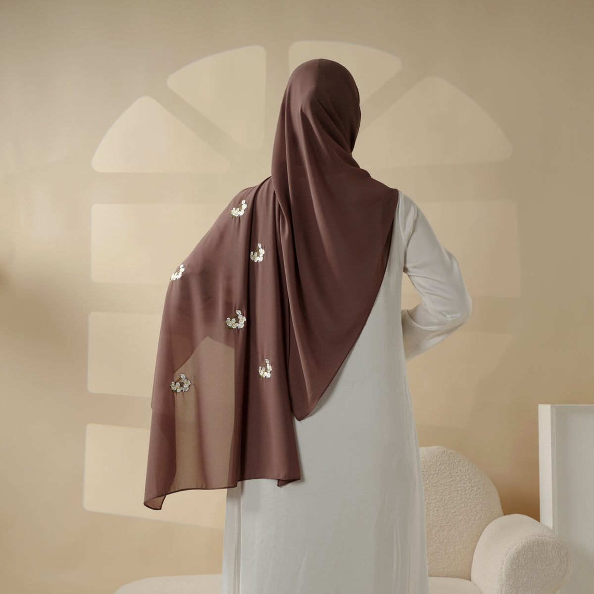 Mariam's Collection Plain Chiffon Shawl Hijab With Embroidery, Extra-Fine Embroidered Hijab (MH077) — product category context