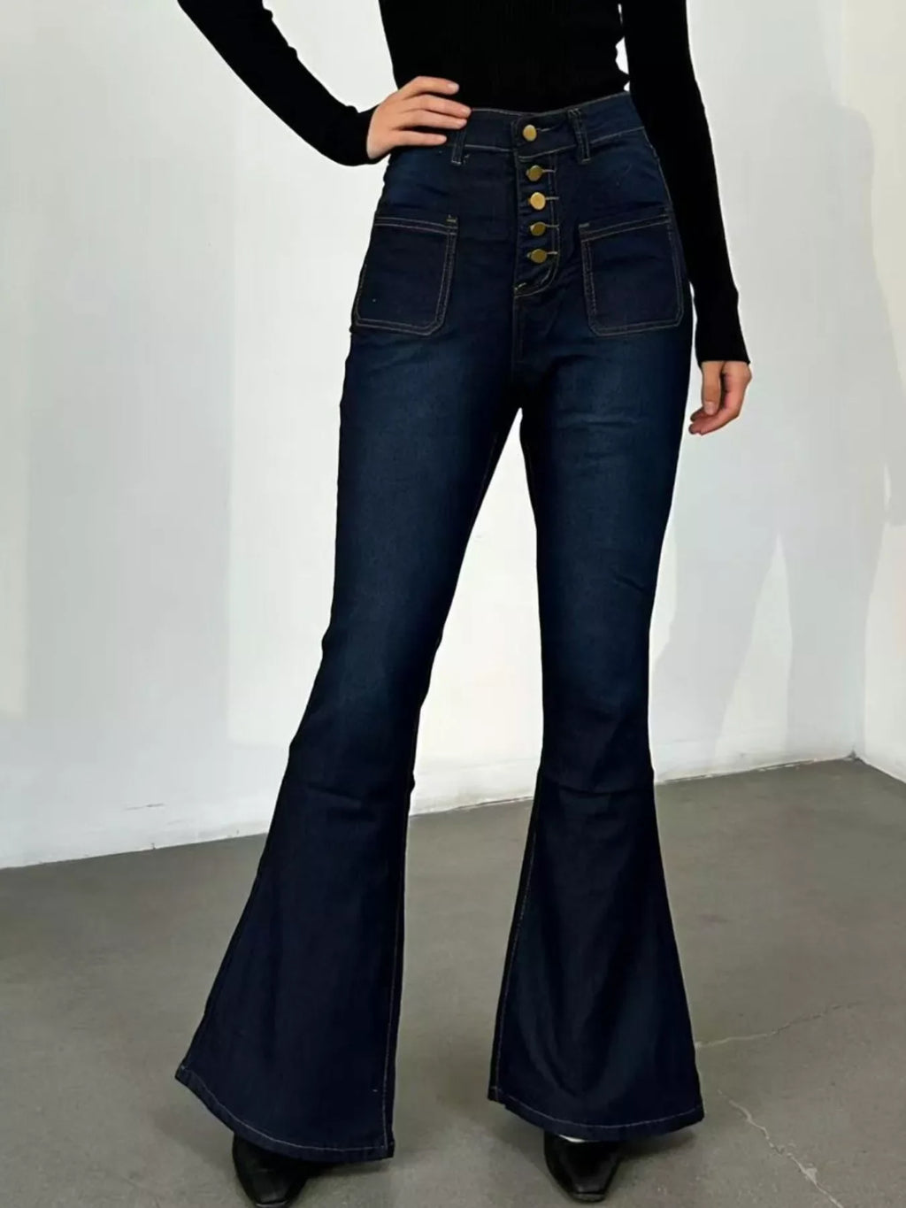 Full Size High-Waisted Button-Fly Flare Jeans Plus Size
