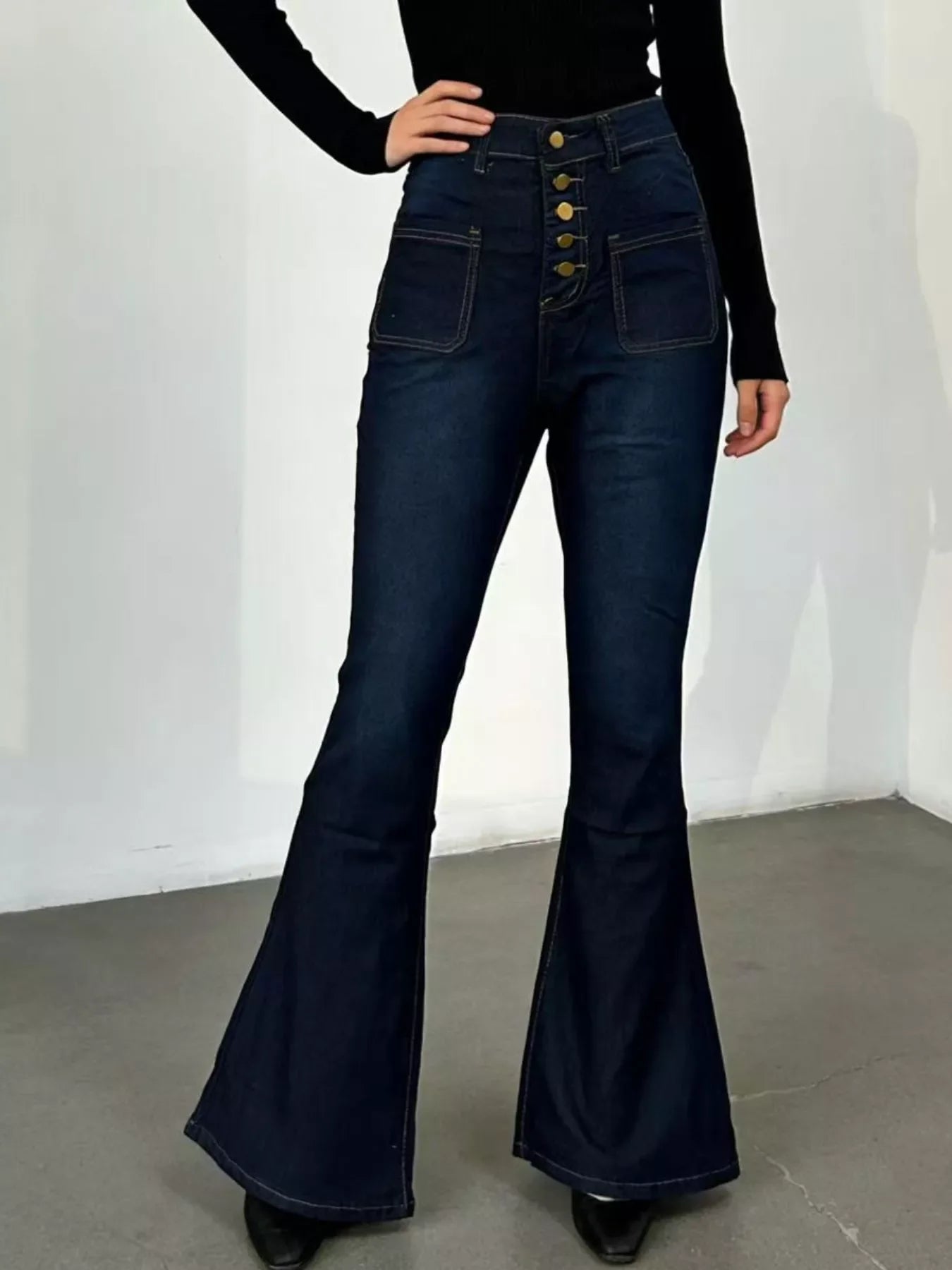 Full Size High-Waisted Button-Fly Flare Jeans Plus Size