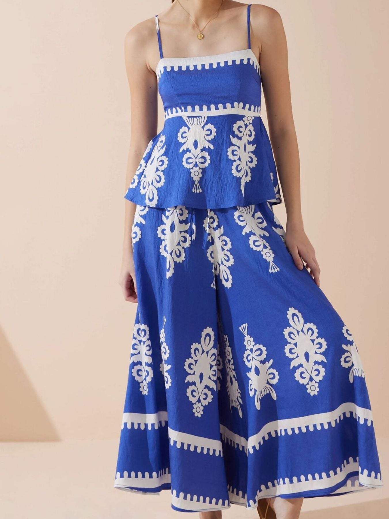 Printed Cami and Wide Leg Pants Set