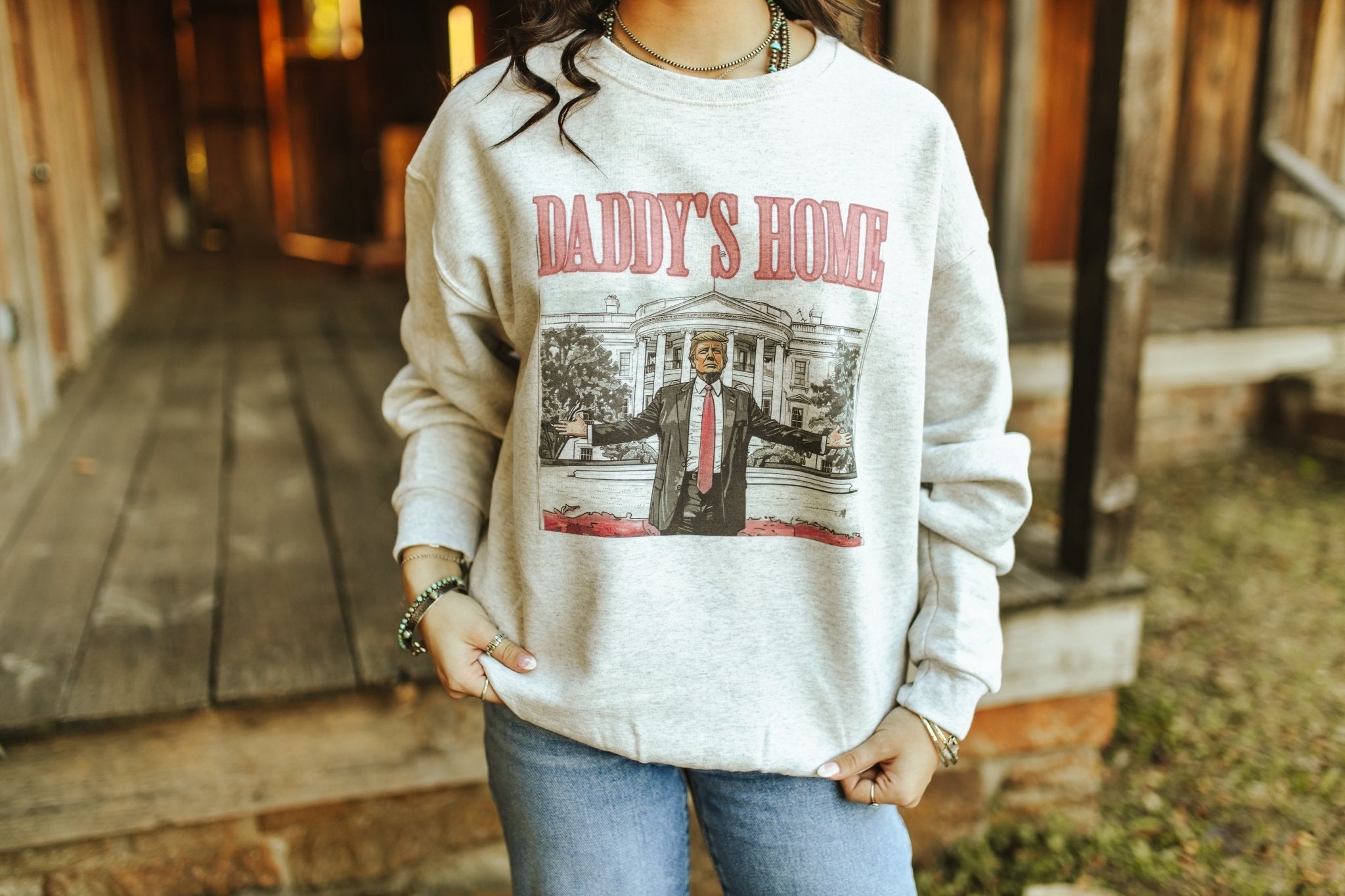 Wild Junkie Daddy's Home Trump Graphic Sweatshirt — lifestyle worn / used context