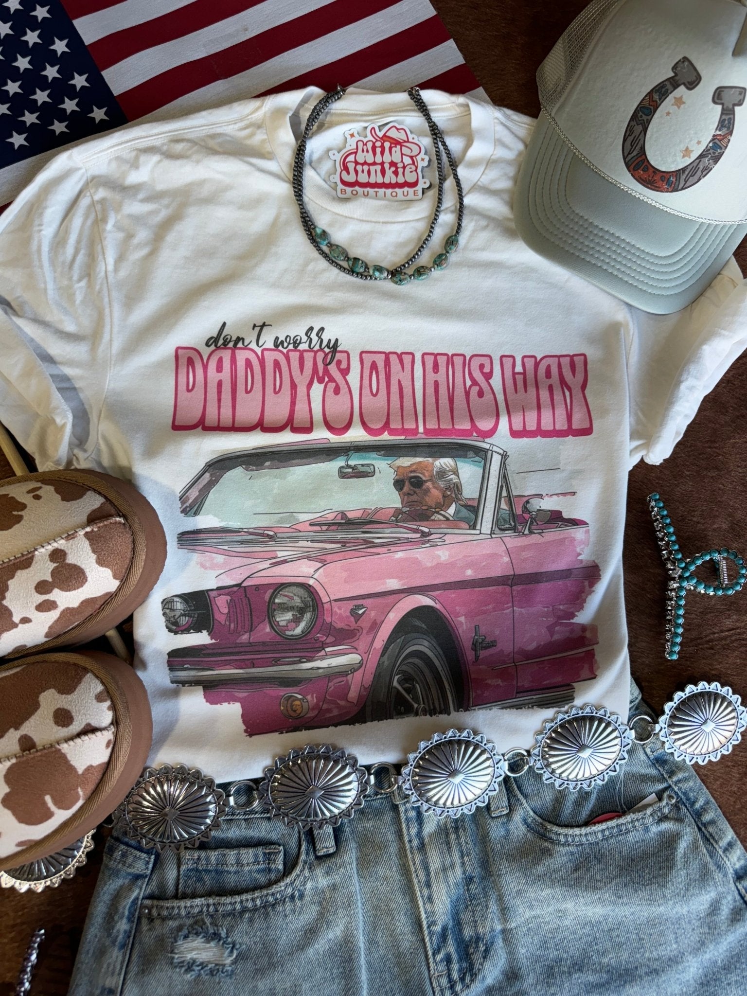 Wild Junkie Daddy's on His Way Trump Graphic Tee — main product shot