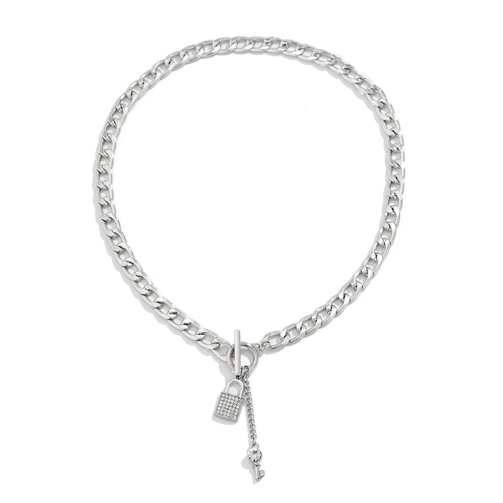 Thick Chain Lock and Key Pendant Necklace - Trendy Fashion Jewelry